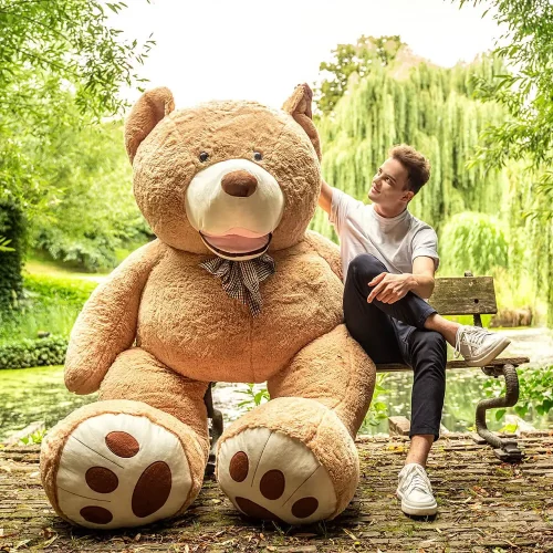Teddyway Bobo Big Plush Teddy Bear Giant XXL, Soft Toy, 260 Cm, 102 Inches, 8.5 Feet, Light Brown - Teddyway