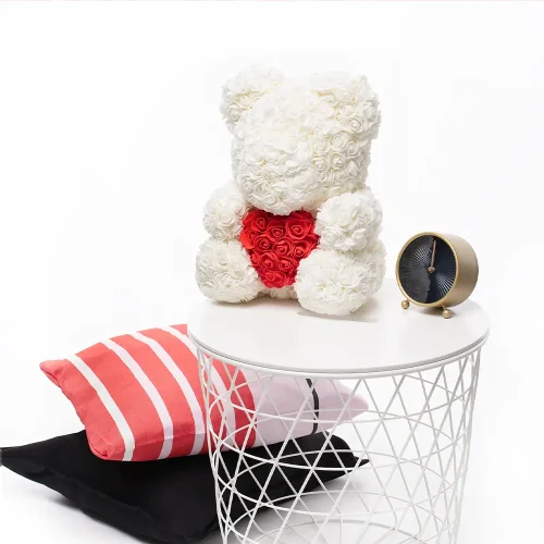 Teddyway Onis Rose Teddy Bear, Artificial Roses, Flower Gift, 25 Cm, 10 Inches, 0.8 Feet, Red - Teddyway