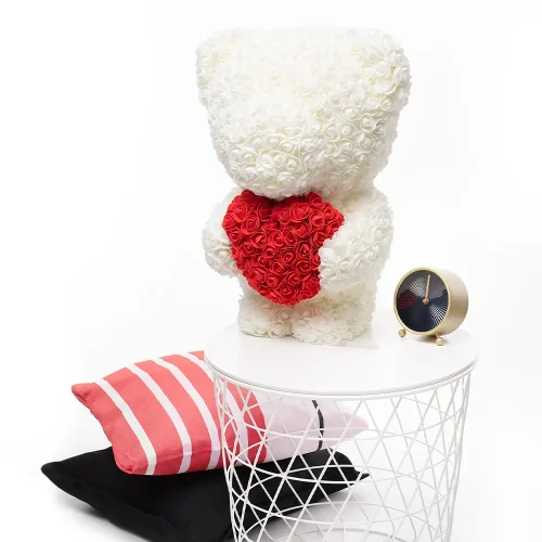 Teddyway Onis Rose Teddy Bear, Artificial Roses, Flower Gift, 25 Cm, 10 Inches, 0.8 Feet, Red - Teddyway